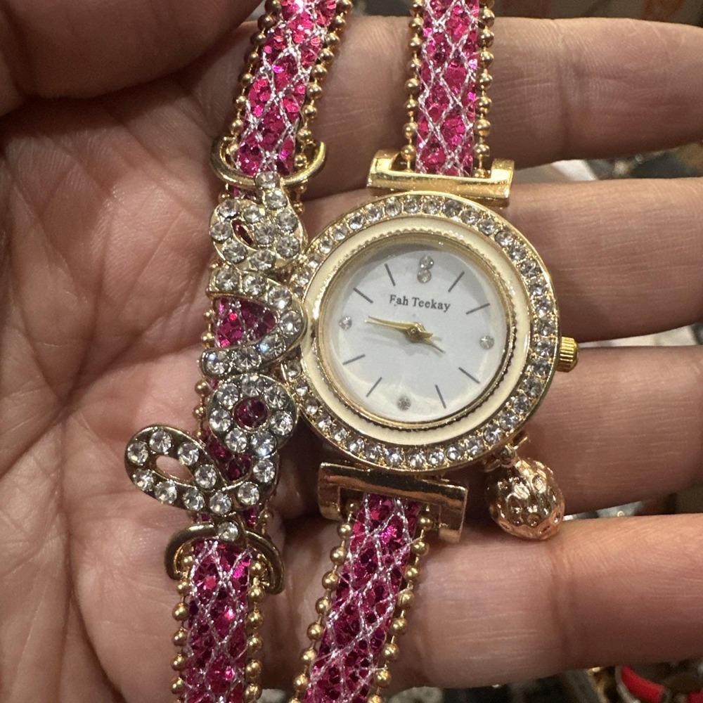 Working Fah Teekay Love Watch Pink Fancy Ladies Watch With Crystals Fit 7in Runs